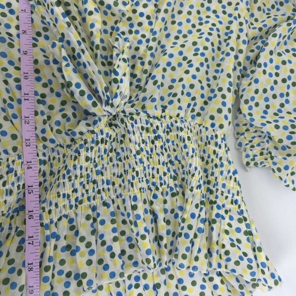 Gracia Silk Cotton Blend Gathered Waist Polkadot Light weight Blouse Small - Picture 5 of 11